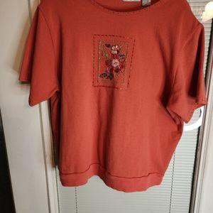 17 Womens top Blouse, Vintage Coral, Hand Beaded Glass Beads, Keneth Too